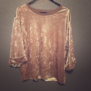Pink, crushed velvet 3/4 sleeve top NWT